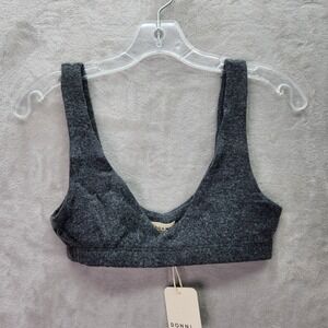 DONNI Fleece‎ Lounge Bra Top Charcoal Grey Soft Ribbed V Neck Small Made in USA